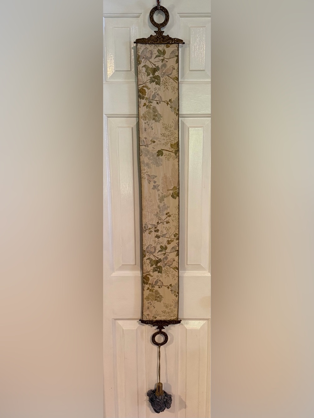Vintage Corona Decor Co Tapestry Bell Pull Wall Hanging Floral Brass Scroll 211